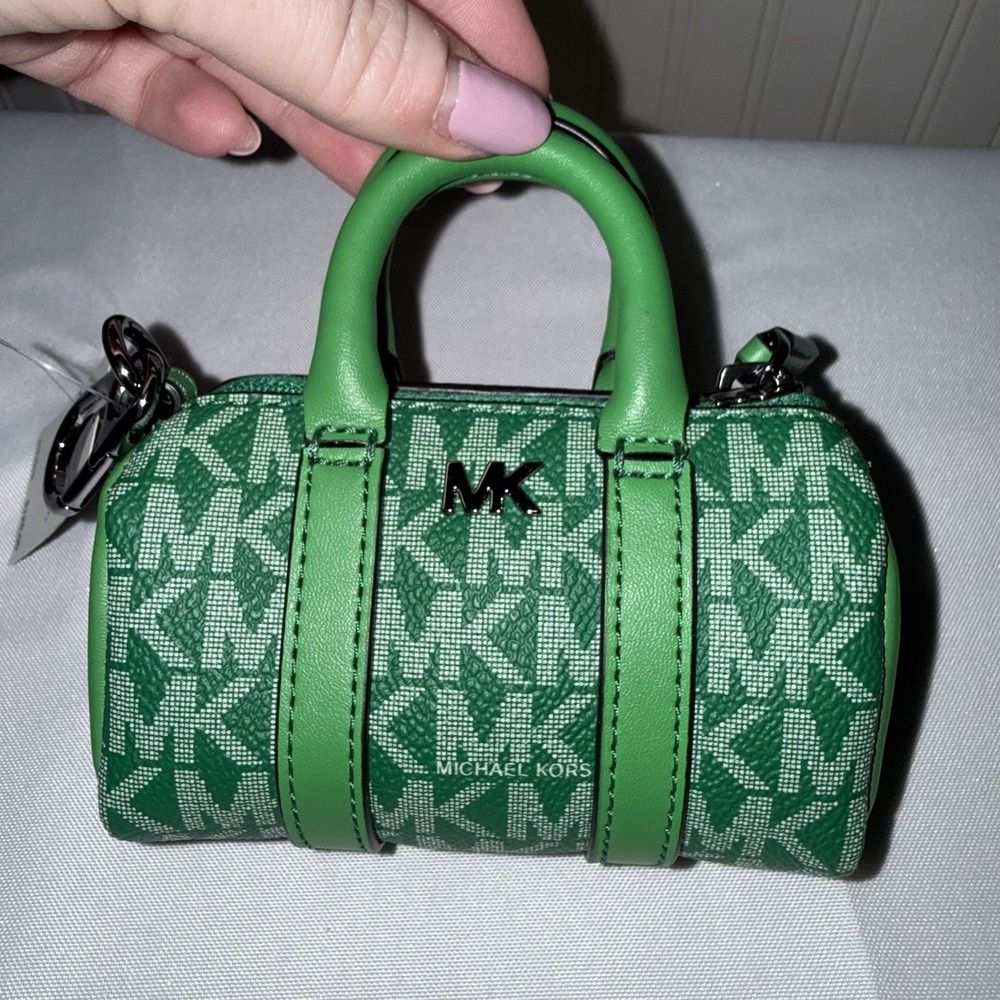 NWT MICHAEL KORS Micro Duffle Pouch Bag Charm/ Key Chain Coin Purse Kelly Green - Picture 2 of 11